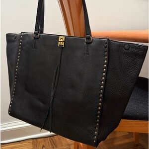 Rebecca Minkoff Darren Studded Black Leather Tote with Gold Nailheads